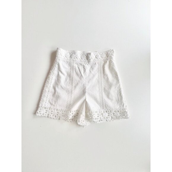 ZARA White Cotton Canvas Crochet Lace Trim High Waisted Shorts, Size XS - Picture 1 of 16